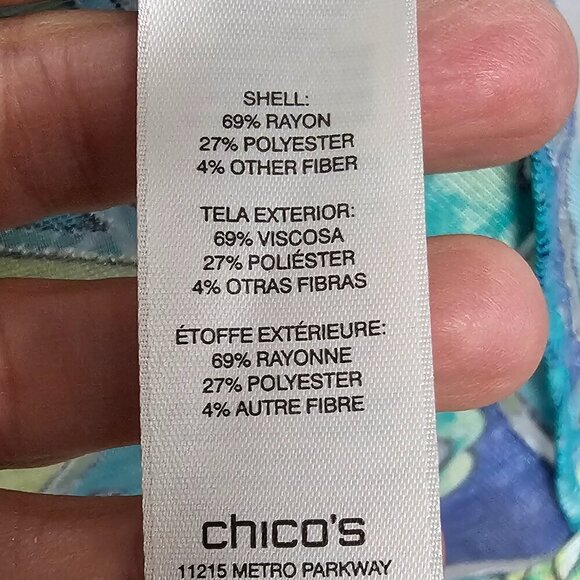 Chico's Jacket Blue Green Abstract Artsy Burnout Open Psychedelic Shacket 2 (L) - Picture 12 of 14
